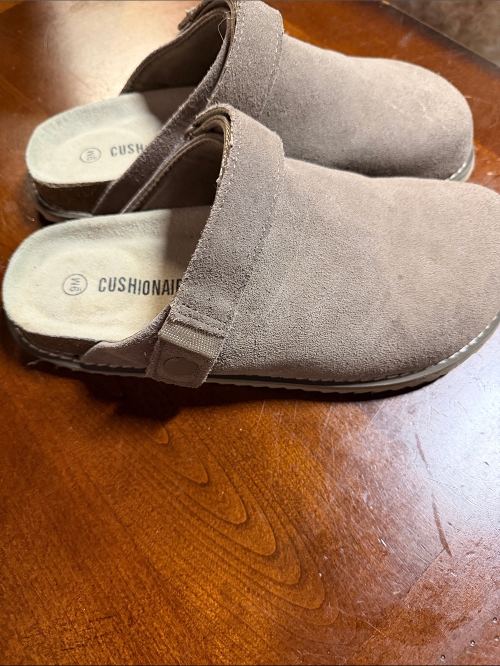 Cushionaire Taupe Suede Slip-On Clogs